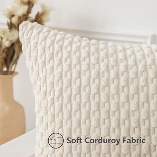 UGASA Soft Corduroy Throw Pillow Cover, 12x20 Inch Boho Striped Oblong Case