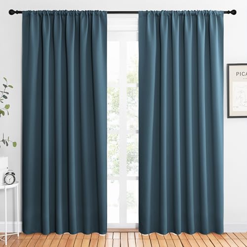 NICETOWN Smoky Blue Blackout Curtains - 62" x 84" (Pack of 2) Thermal Insulated Drapes
