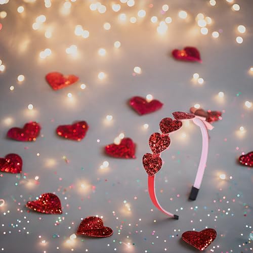 Finduat Red Glitter Heart Headband Valentine's Day Hair Accessory