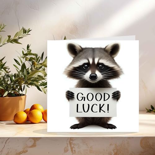 Good Luck Raccoon Colleague Leaving Card - Eco-Friendly 145mm