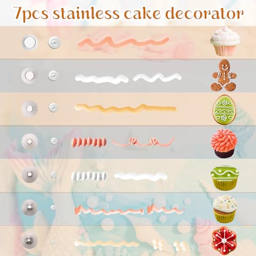 Dimeho 7-Piece Round Hole Piping Tips Set - Stainless Steel Frosting Nozzles