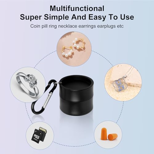 KONIDUN Mini Travel Jewelry Keychain Case - 1-Tier Black Ring Holder