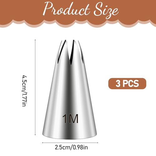 1M Open Star Cake Piping Tip Set - 3 Stainless Steel Nozzles