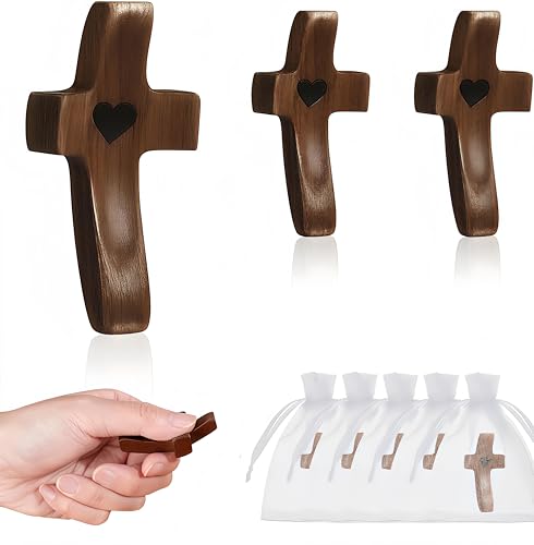 Brevynx Handmade Pocket Wooden Crosses - 3pc Set with Organza Bags