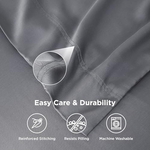 Bedsure King Size Bamboo Pillowcase Set of 2 - Cooling, Soft & Breathable, Dark Grey 20x36 Inches