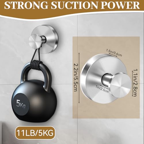 TACGEA Suction Cup Hooks, Removable Heavy Duty Shower Hooks - Brushed Silver 4 Pack