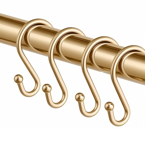Gold S Shaped Shower Curtain Hooks - Rust Proof Set of 12