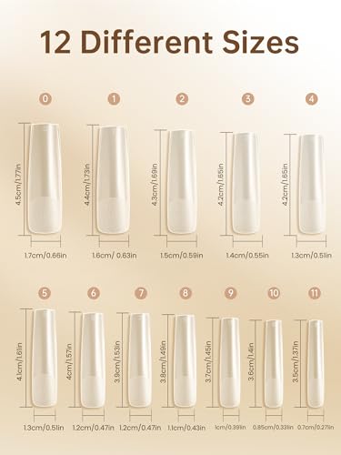 AORAEM 240PCS Long Tapered Square Nail Tips Half Matte Clear XXL