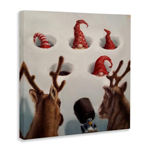 Holiday Whack an Elf Christmas Reindeer Wall Art Canvas 24x24 - Unframed
