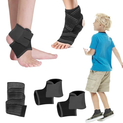 2 Pairs Kids Ankle Brace Set, Ankle Support Brace Knitted Ankle Sleeve Adjustable Wrap Support Ankle Sleeve for Sports Gymnastics Dance (Black, Small)