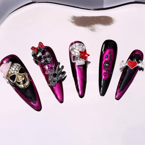 20 Pcs Halloween Skull Nail Charms 3D Gothic Alloy Rhinestones for DIY Art