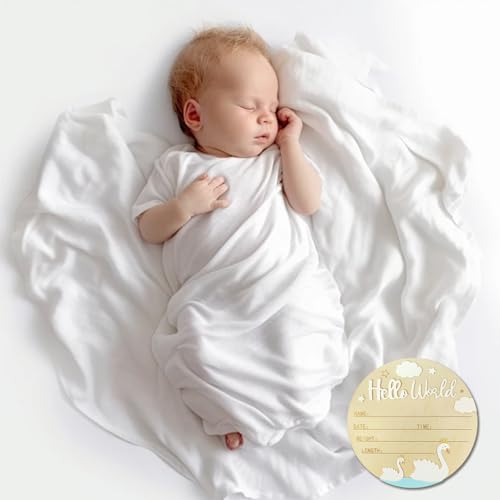 Wooden Baby Birth Announcement Sign with Swan Design - 5.9 Inch