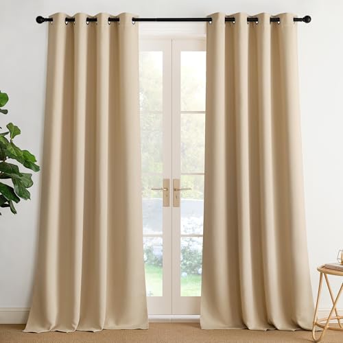 NICETOWN Blackout Curtains, 52"W x 96"L Biscotti Beige Grommet Panels (Set of 2)