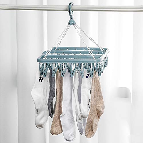 Foldable Clothes Drying Rack with 32 Clips - Light Blue