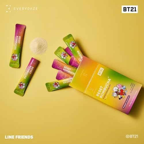 Everydaze BT21 Kombucha Powder Mix - Pineapple Passion Fruit | 10 Sticks | Vegan, Probiotics, No Sugar Added