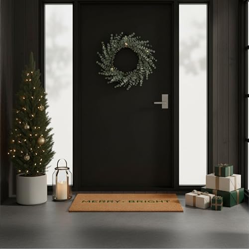 Green Ultra Modern Merry & Bright Doormat - 24 x 36 Holiday Welcome Mat with Christmas Design - Rectangular 2' x 3'