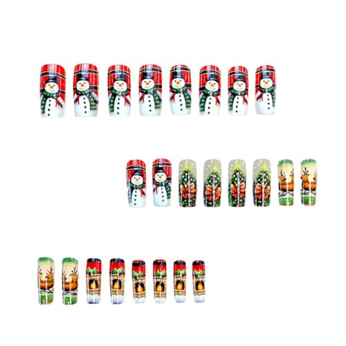 Christmas Press on Nails Medium Square Fake Nails Snowman Tree Design