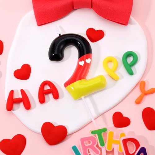 Red Black Number Birthday Candle - Mouse Cake Topper for Kids