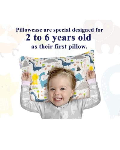 ALVABABY Cotton Toddler Pillowcases, Pack of 2 - Bear & Dinosaur, Fits 13x18" & 12x16"