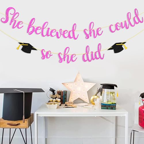 She Believed She Could Graduation Banner - Glitter Decor 2024