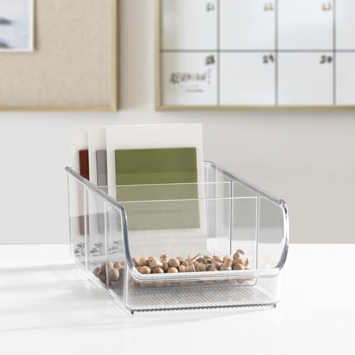 iDesign Linus Stackable 3-Section Divided Storage Bin, Clear (Set of 4)