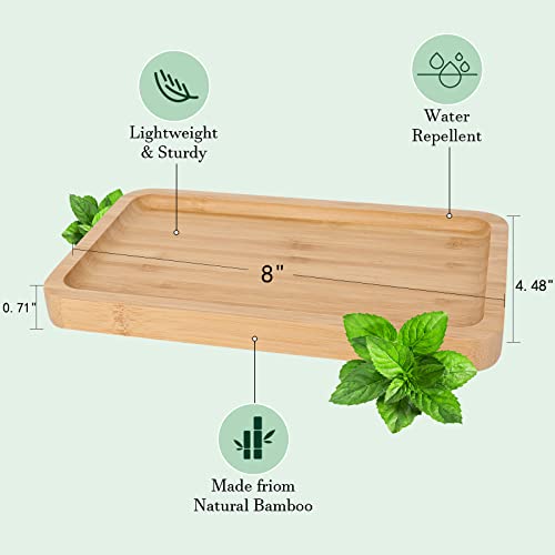 Natural Bamboo Vanity Tray - Compact Wooden Bathroom Organizer