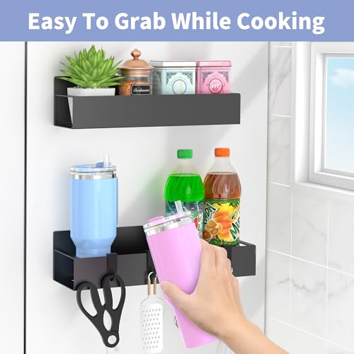 Magnetic Spice Rack for Refrigerator - 2 Pack Black Organizer
