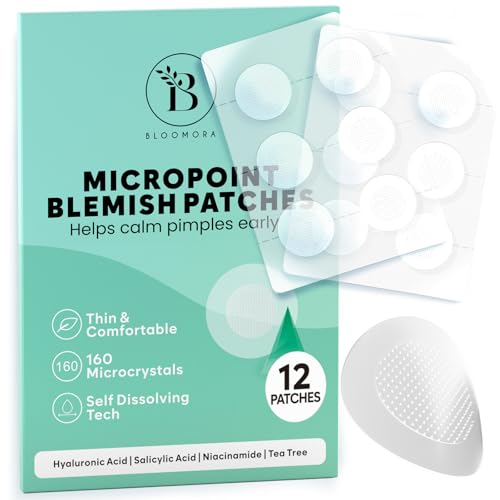 BLOOMORA Microdart Pimple Patches for Early Stage Spots with Salicylic Acid, Niacinamide & Hyaluronic Acid - 12 Count