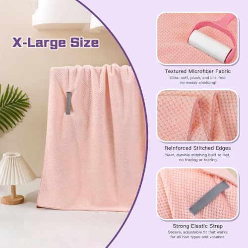 MAGO FAMILY MAGIC Microfiber Hair Towel Wrap, Large Anti-Frizz Turban - Pink