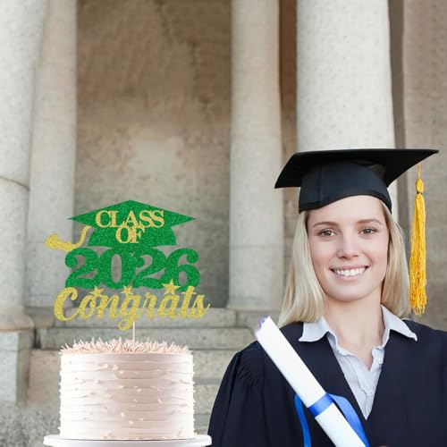 Class of 2026 Graduation Cake Topper - Green Gold Party Decor