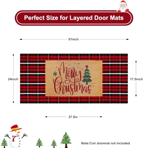Christmas Door Mat Outdoor 24x51 Reversible Buffalo Check Rug - Red & Black