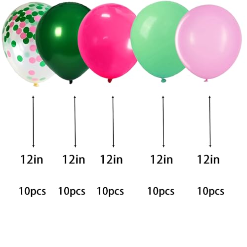12 Inch Pink and Green Balloons - 50pcs for Party Decorations