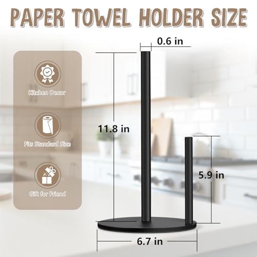 Black Countertop Paper Towel Holder with Weighted Base