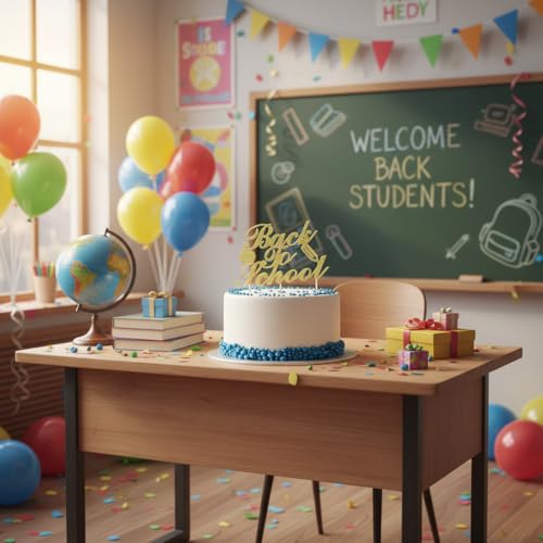 Back to School Cake Topper | Gold Glitter Welcome Decoration