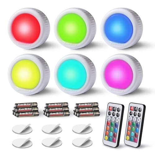 EverBrite Round Tap Light 6-Pack LED Puck Lights with Remote Control and Timer