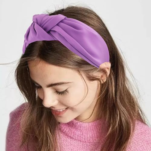 JOYRUBY Purple Satin Knotted Headband for Women Wide Non-Slip Hair Accessory