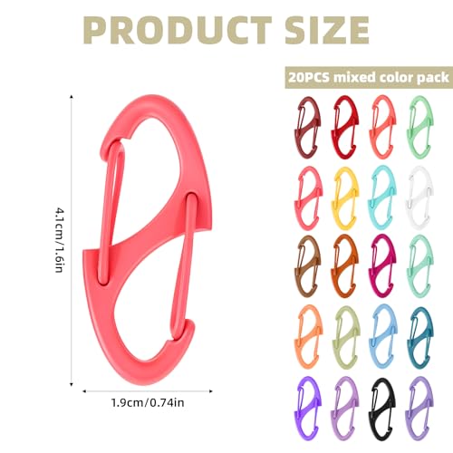 20 Pcs Alloy S Carabiner Clips, Dual Opening Design, Keychain Spring Snap Hooks Mini Carabiner Clip, for Dual Wire Gate Clip Interlocking Keychain Clip Tiny Clip Attachment (Color)