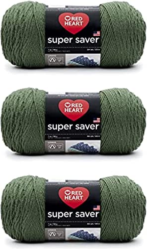 Red Heart Super Saver Yarn, Medium Thyme, 3-Pack - Durable Acrylic for Knitting & Crocheting