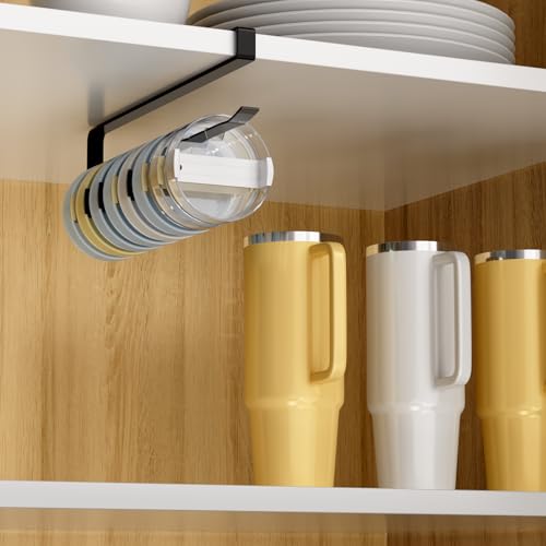 Quehun Black Tumbler Lid Organizer - Holds Up to 30 Lids, No Drill