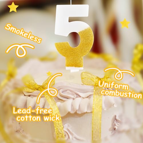 Hongplus White Gold Glitter Number 10 Birthday Candles Cake Topper