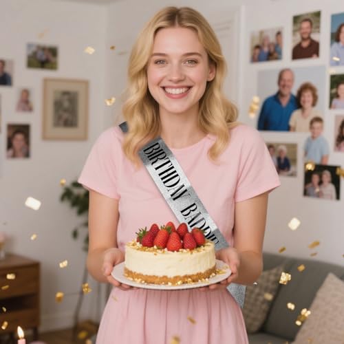 Glitter Birthday Baddie Sash with Safety Pin - Party Accessory
