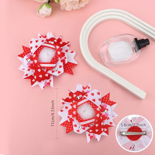 WHAVEL Pink Glitter Heart Hair Clips 2 Pack Valentine's Day Hair Bows