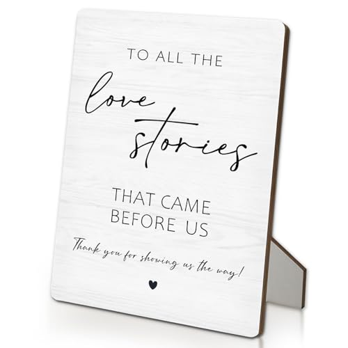 Wedding Love Stories Wooden Table Sign 5x7 Inch White Decor