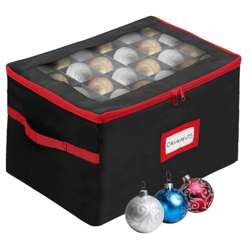 HOLDN’ STORAGE Christmas Ornament Storage Box with Dividers - Fits 96 Ornaments, Black, 4 Removable Trays