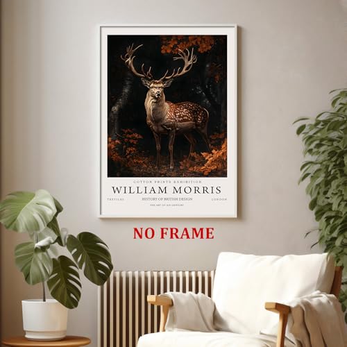 William Morris Vintage Dark Deer Wall Art - 16x24in Frameless Canvas