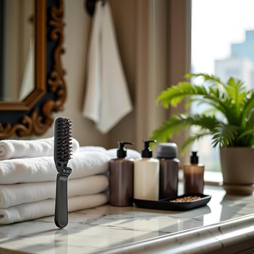 Travel Folding Boar Bristle Hair Brush Anti-Static Pocket Styling Tool