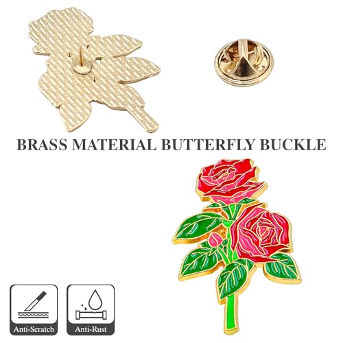 Red Rose Flower Enamel Lapel Pin - 12 Pack Metal Badge Brooch