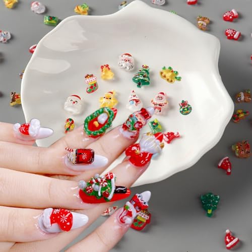 100Pcs Christmas Nail Charms 3D Colorful Holiday Manicure Gems
