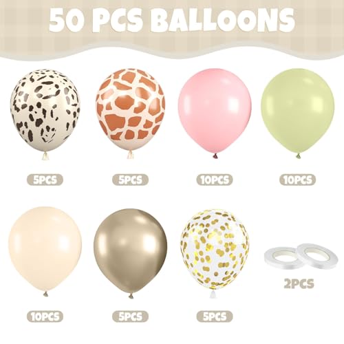 50 Pcs Sage Green and Pink Balloon Arch Kit for Safari Baby Shower Party