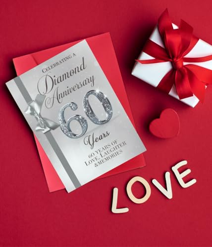 Elegant 60th Anniversary Card - Diamond Wedding Gift with Silver Bow
